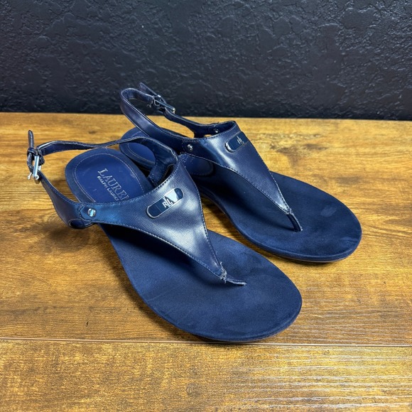 Lauren Ralph Lauren Shoes - Lauren Ralph Lauren Kacy Navy Blue Synthetic Leather Thong Sandals Womens 7.5B